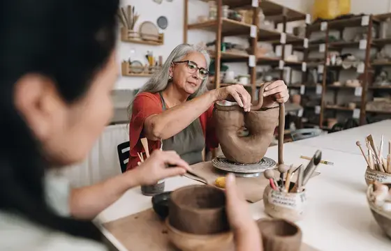 Older woman in ceramics class