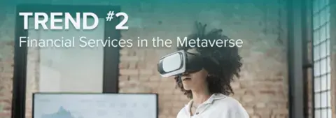 Woman accesses metaverse by wearing virtual reality headset